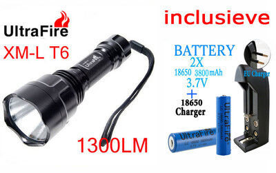 TrustFire 1300Lumens CREE XM-LT6 LED Zaklamp + 2x Accu+Lader